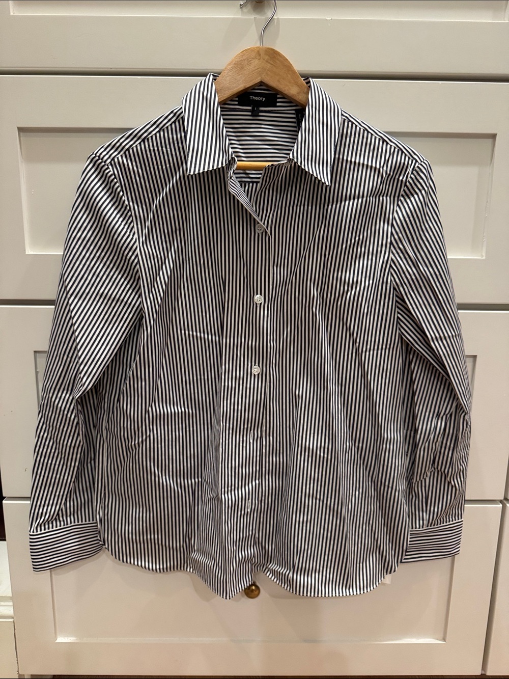 Theory Black & White Vertical Stripe Collared Shirt